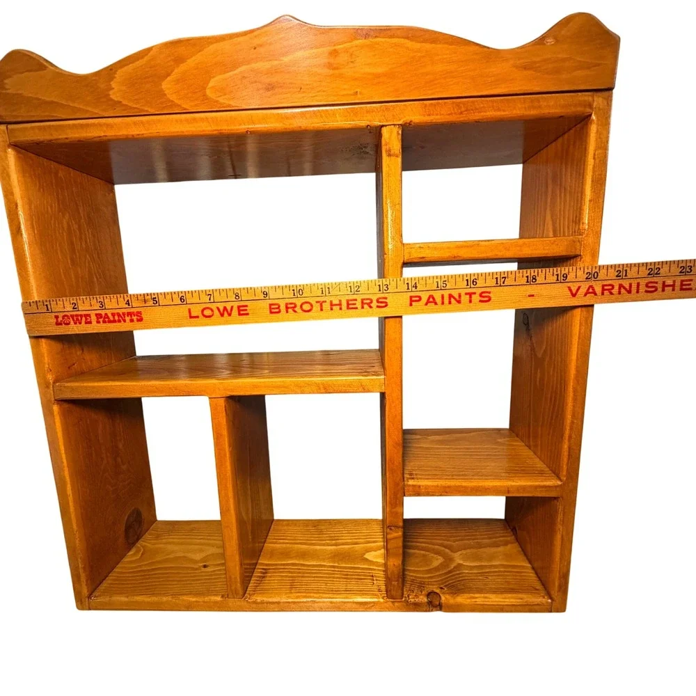 VTG 1970s Pine Wood Shadow Box Wall Shelf Rustic Country Scalloped Display Case